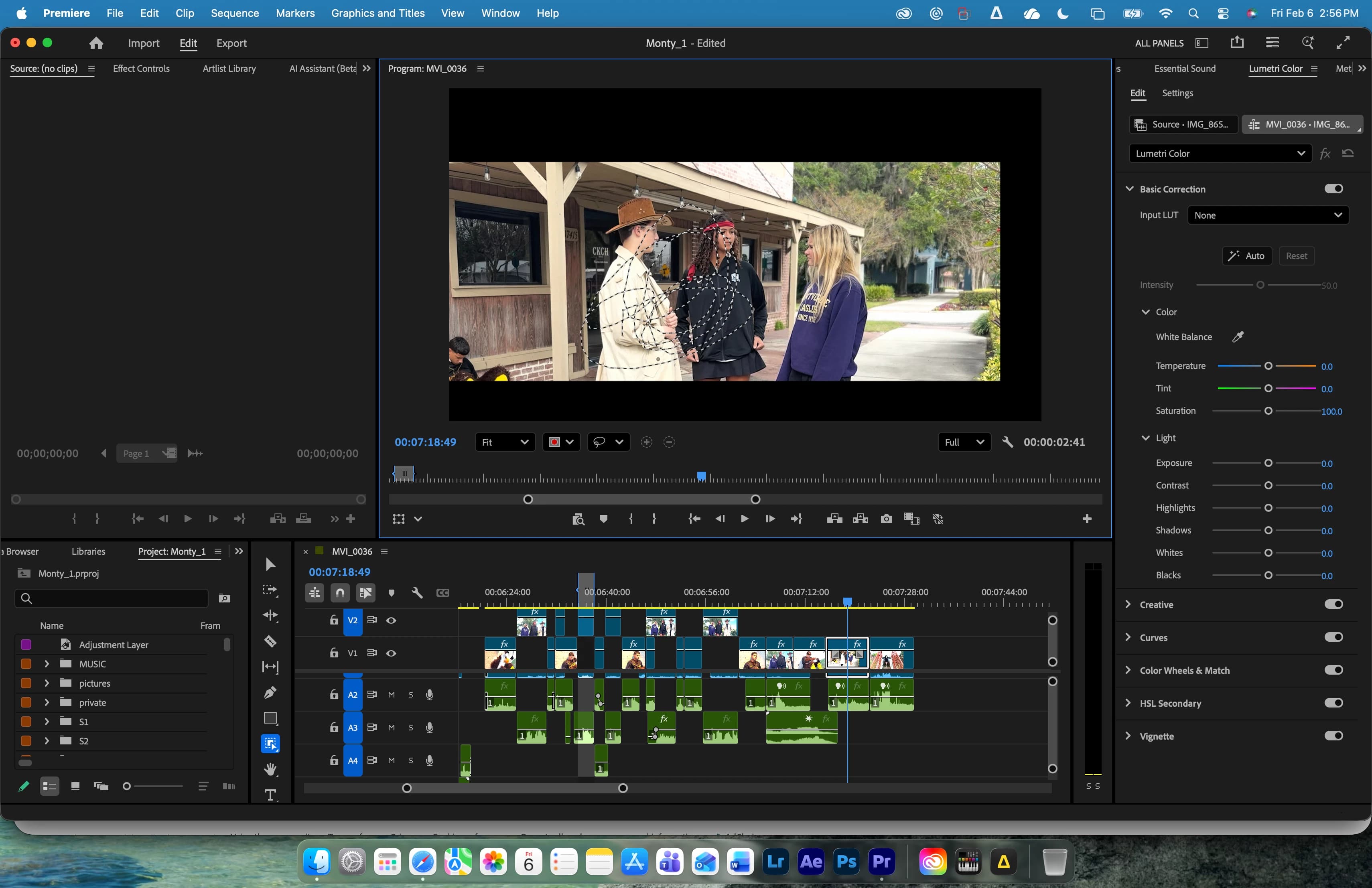 Premiere Pro editing timeline and color workspace
